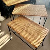 Rattan and Wrought Iron Nesting Tables