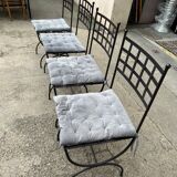 Set of 4 wrought iron chairs with seat cushions