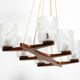 Beautiful 6-armed Scandinavian 1960s ceiling lamp made of teak and with gla