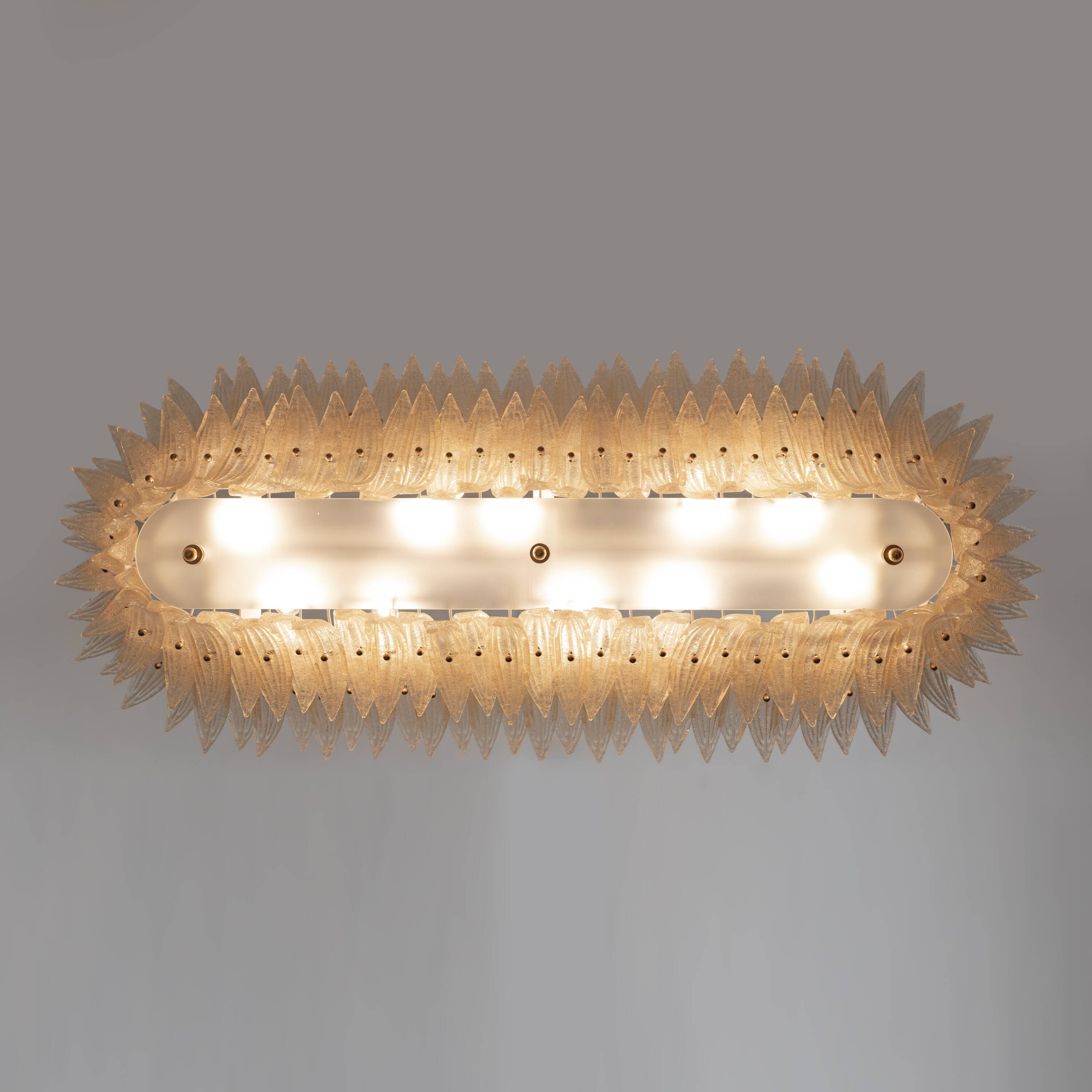 Mid-century Modern Style Italian Murano Glass and Brass Palmette Chandelier