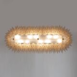 Mid-century Modern Style Italian Murano Glass and Brass Palmette Chandelier
