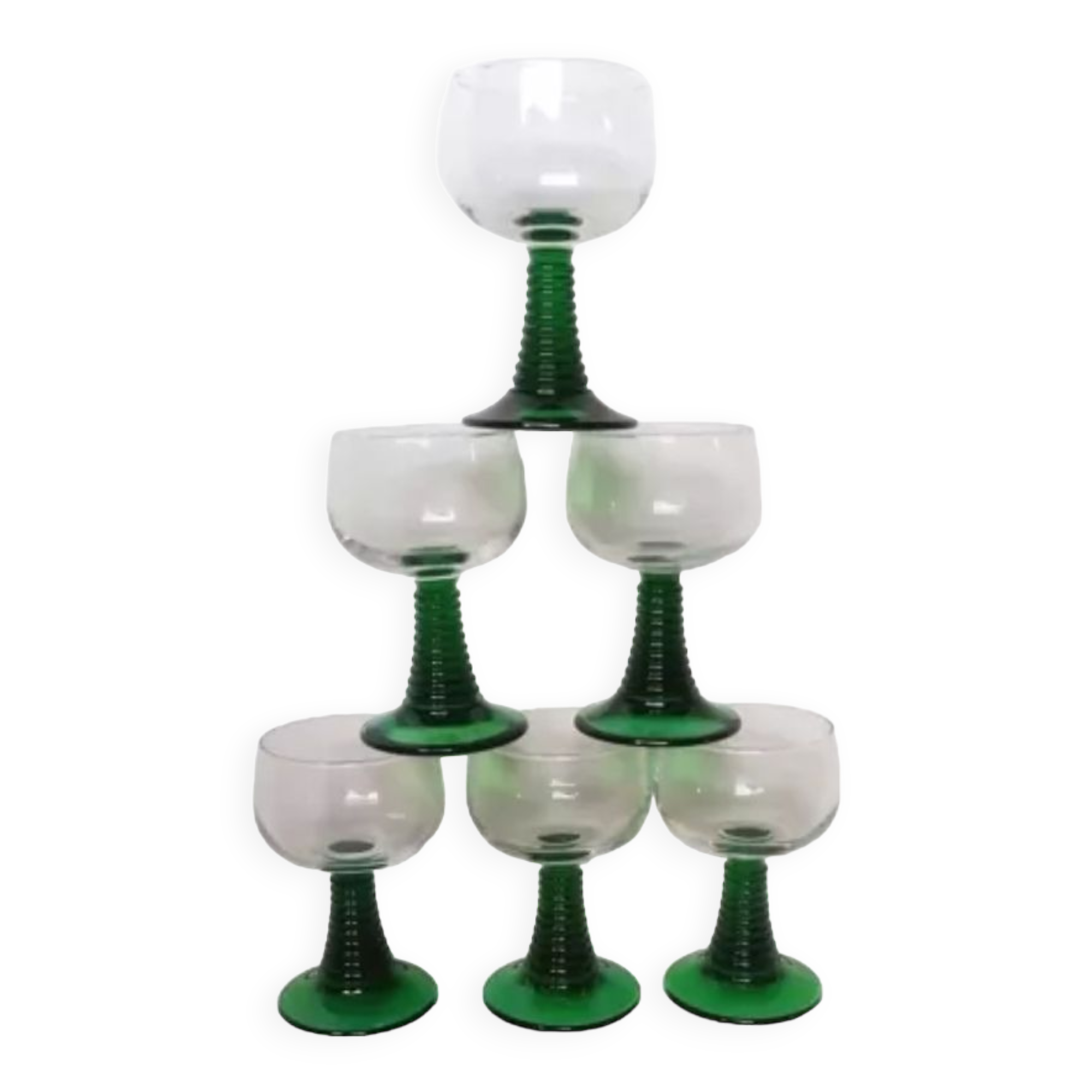 6 verres à vin d'Alsace pied torsadé vert