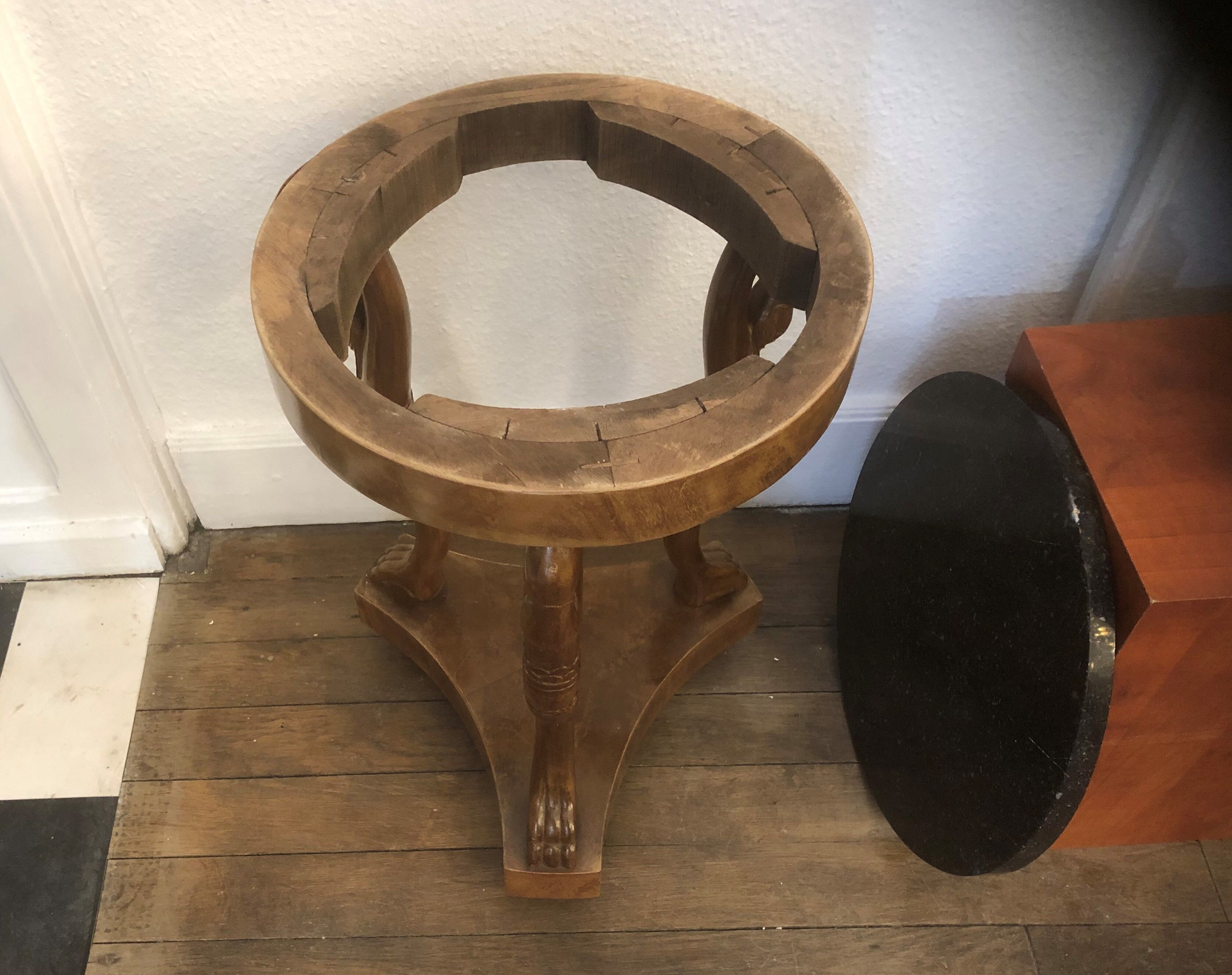 Empire Wood Marquetry Plateau Marble Decoration Swans