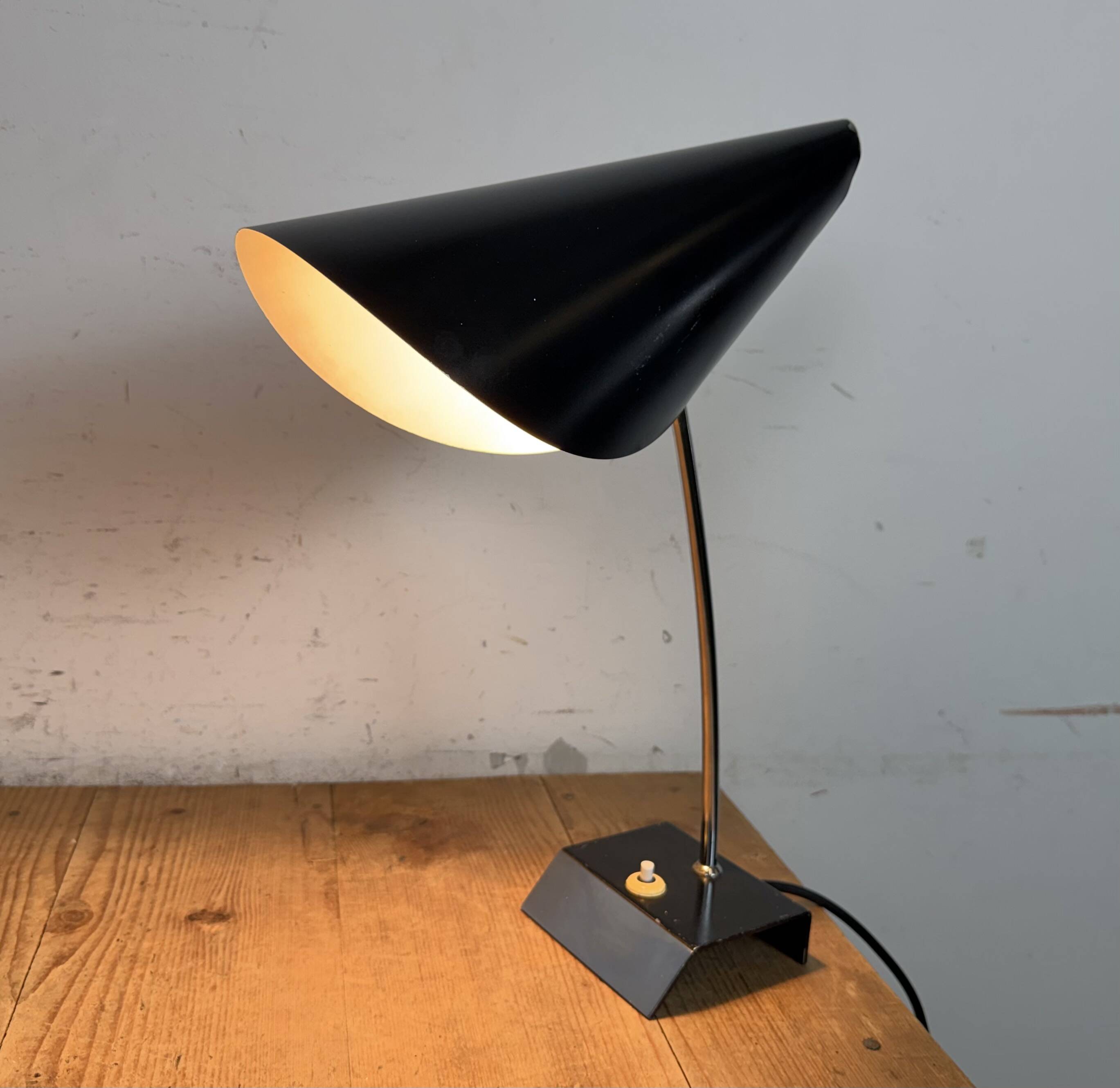 Vintage Black Table Lamp by Josef Hůrka for Napako, 1960s