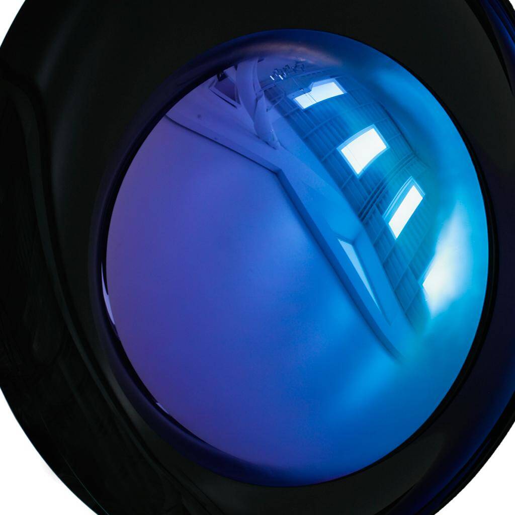 Modern Sculptural Concave Black and Blue Handmade Glass French Mirror