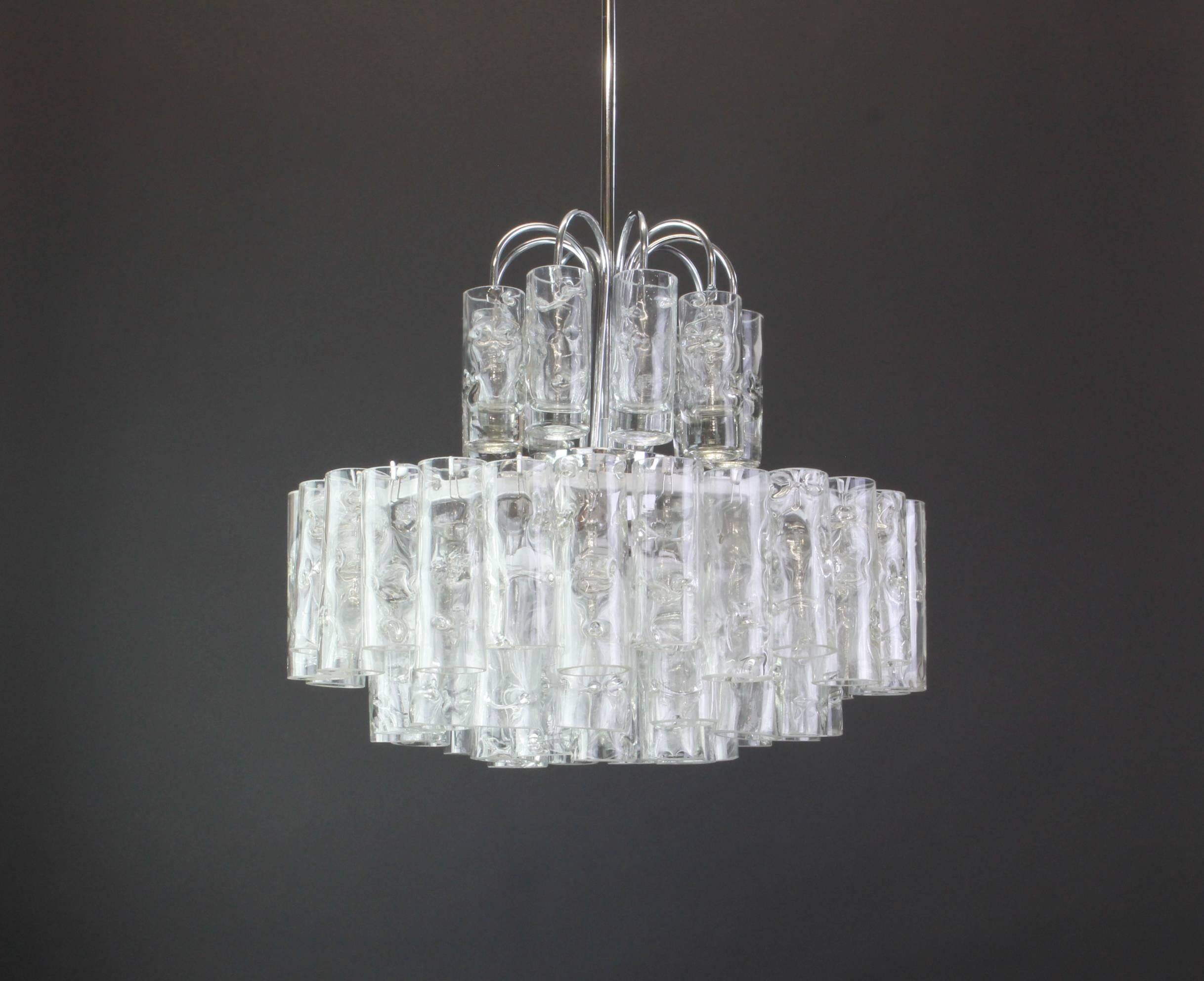 Superb glass tube chandelier in Murano ice by Doria, Germany, 1960s.