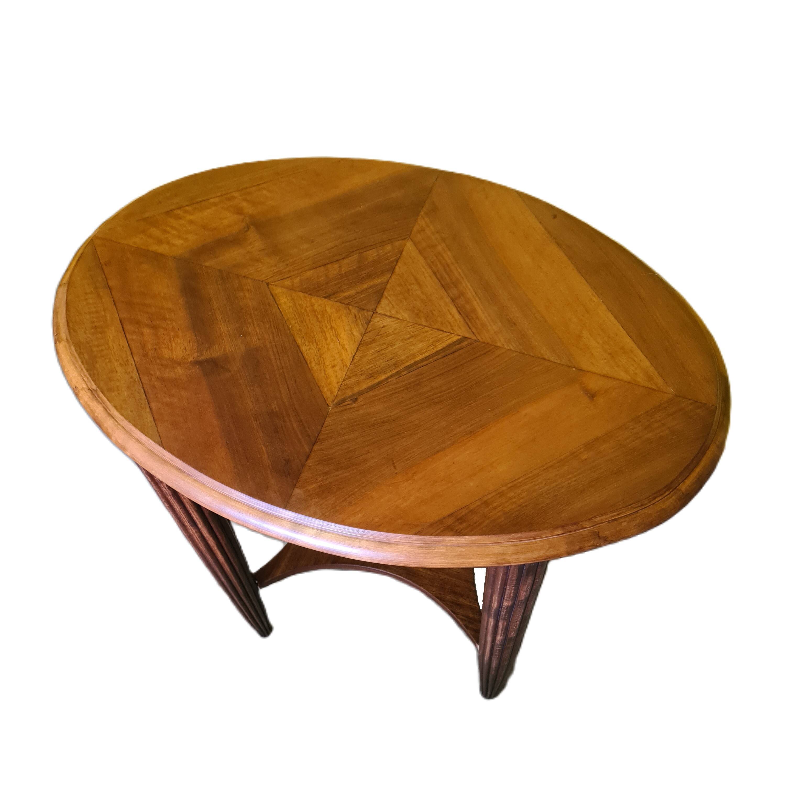 French Mahogany Oval Art Deco Side Table, 1930s