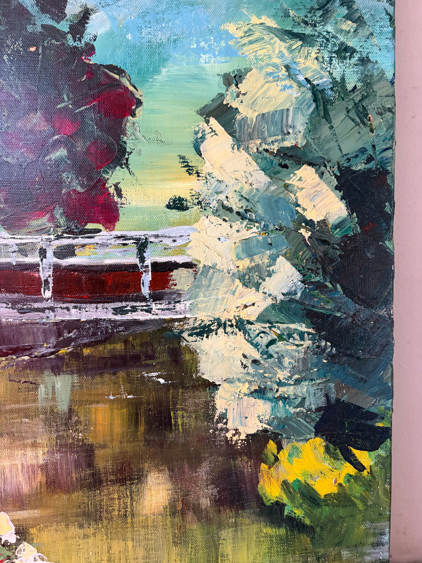 Japanese garden, oil on canvas signed Johner
