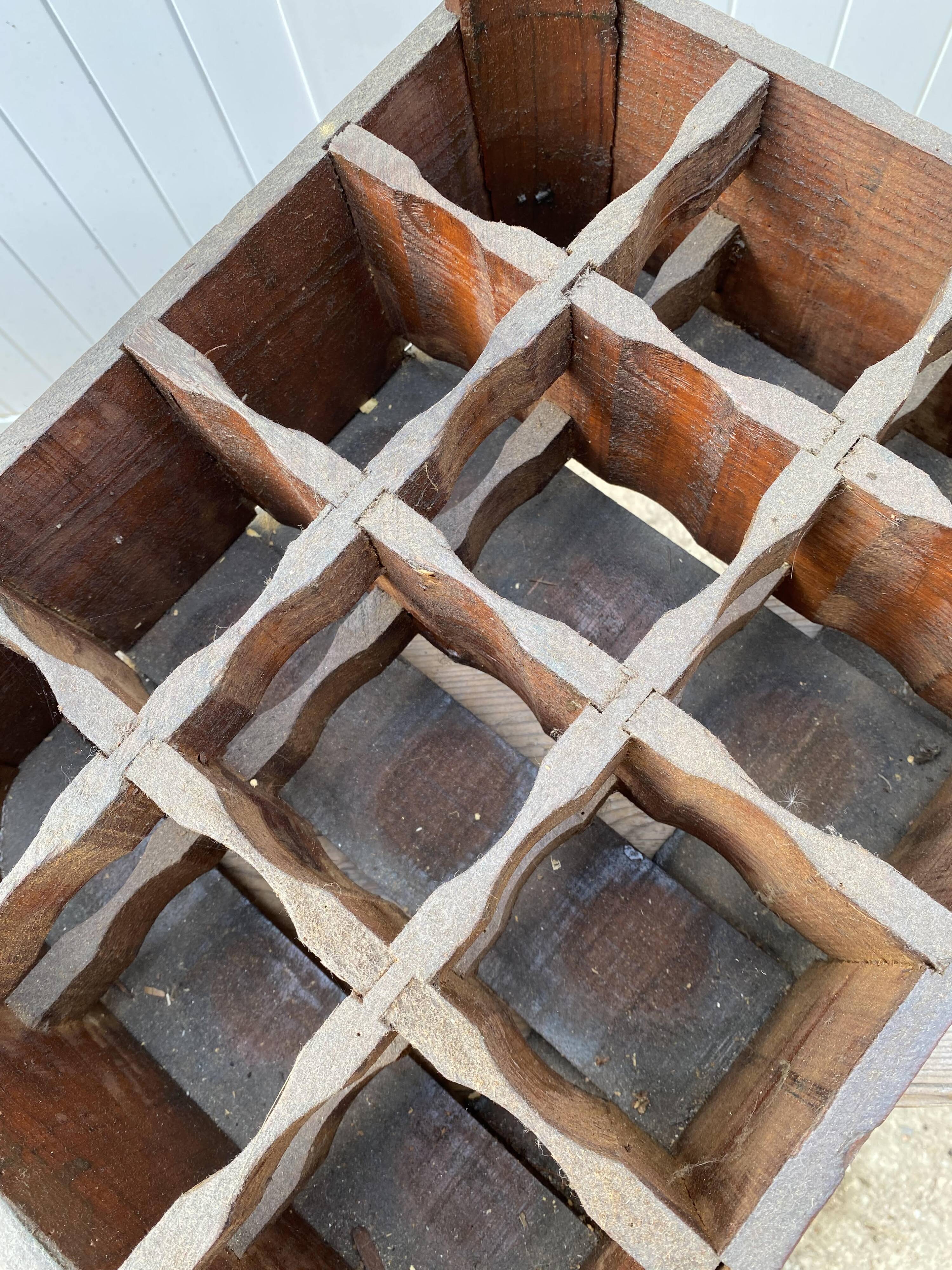 Authentic vintage 1970s wooden bottle holder crate