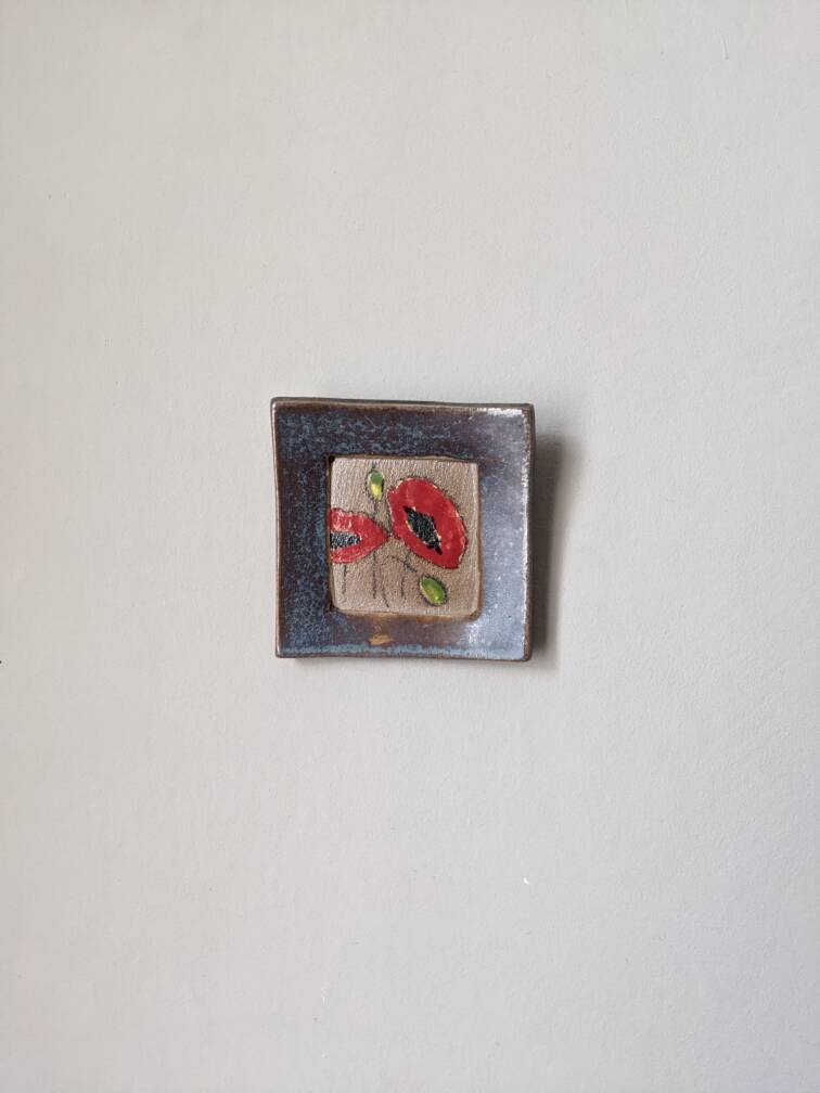 Handmade ceramic wall hanging poppies bohemian country decoration frame