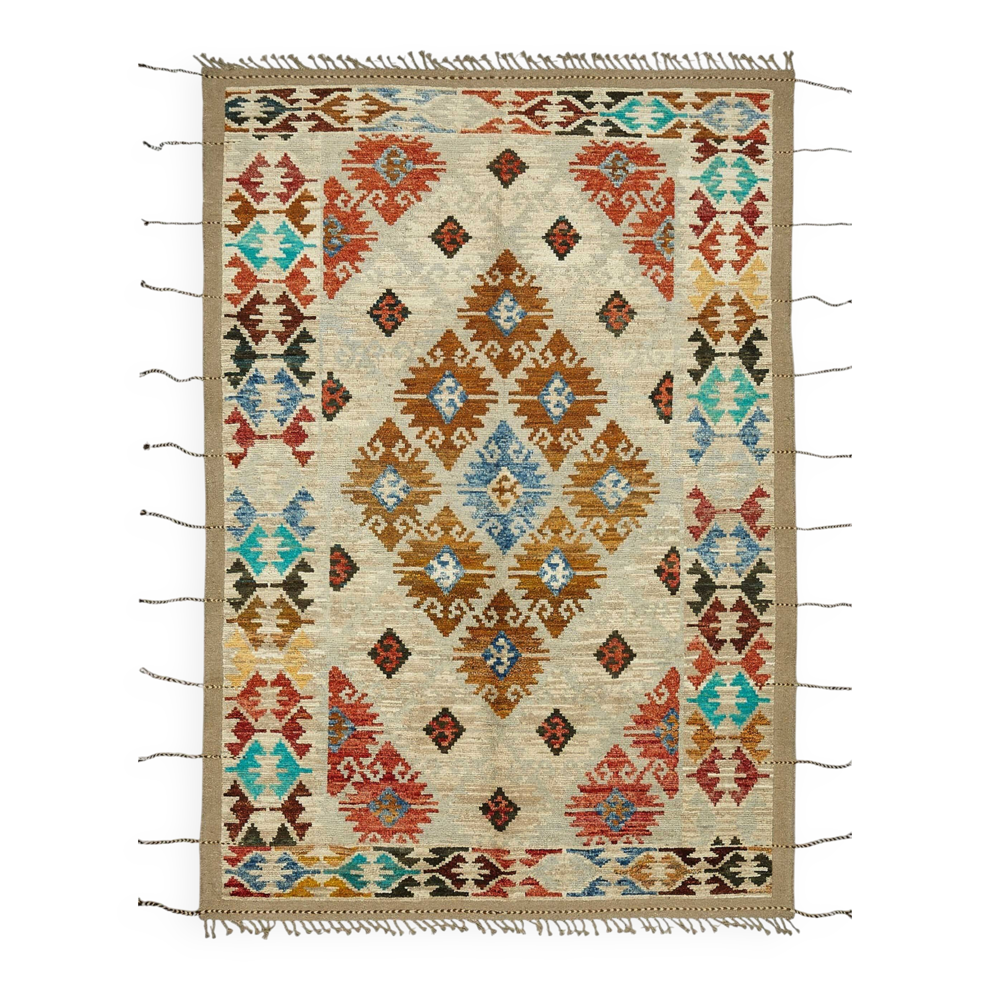 Handwoven Tribal One of a Kind 212 cm x 308 cm Multicolor Wool Carpet