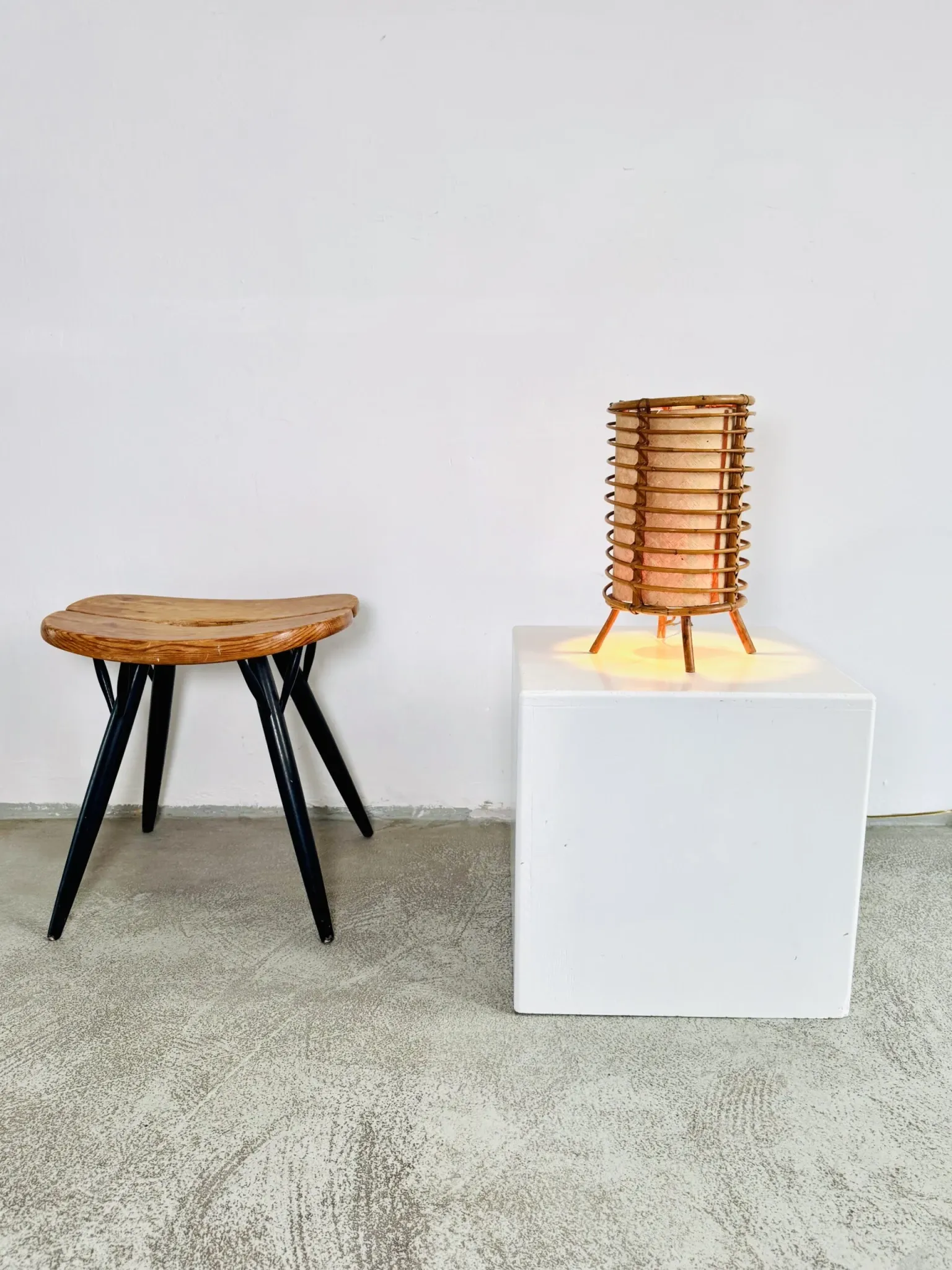 Louis Sognot Bamboo And Parchement Table Lamp, France, 1960S