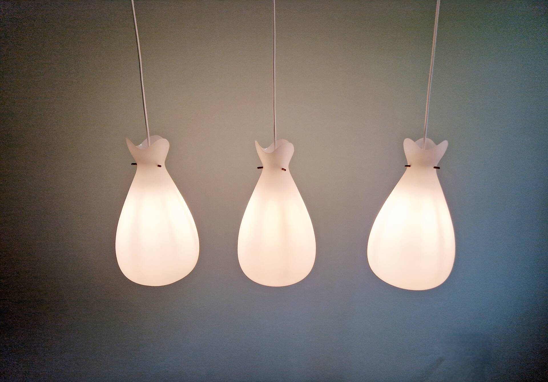 Scandinavian suspension in frosted white glass, 1960s