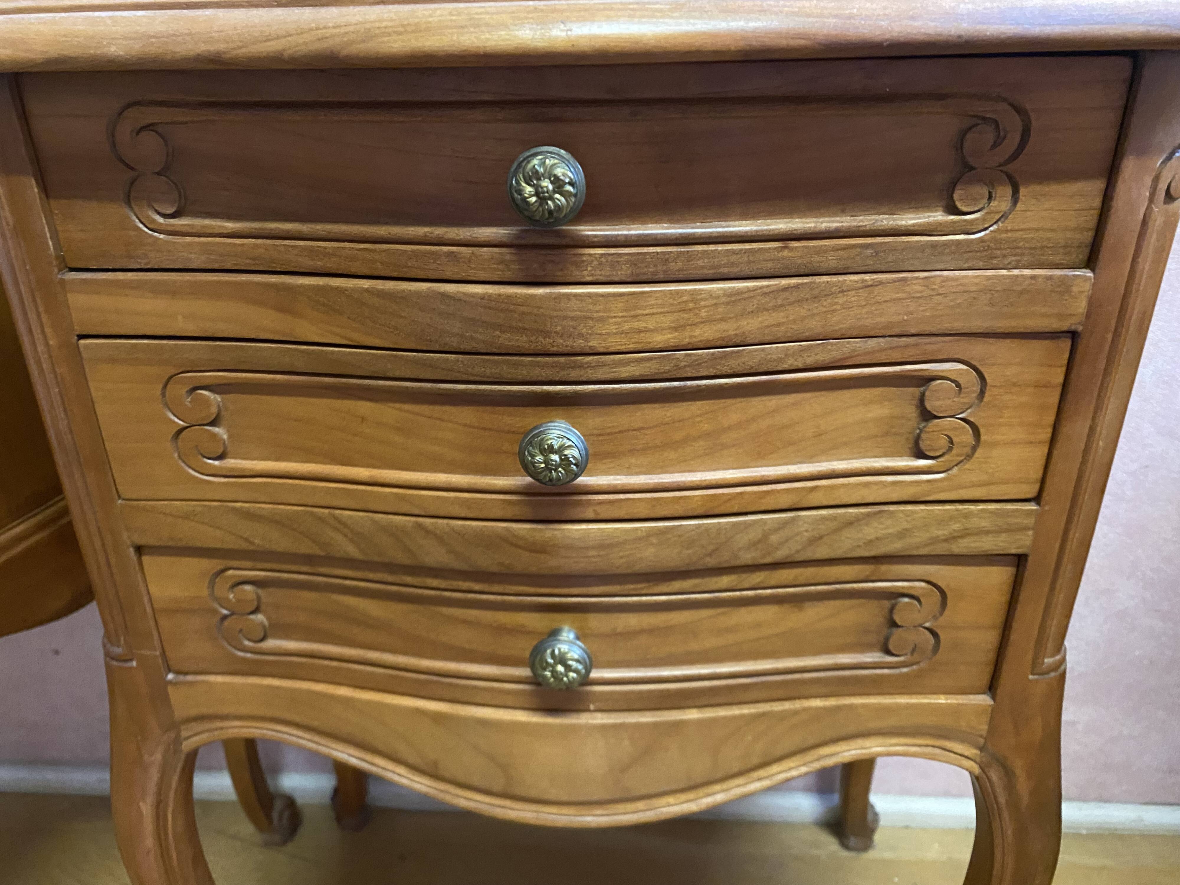 Pair of Louis XV style bedside tables in cherry wood