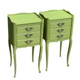 Pair of Louis XV style khaki bedside tables