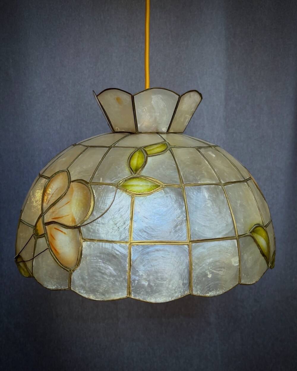 Capiz shell and brass pendant light