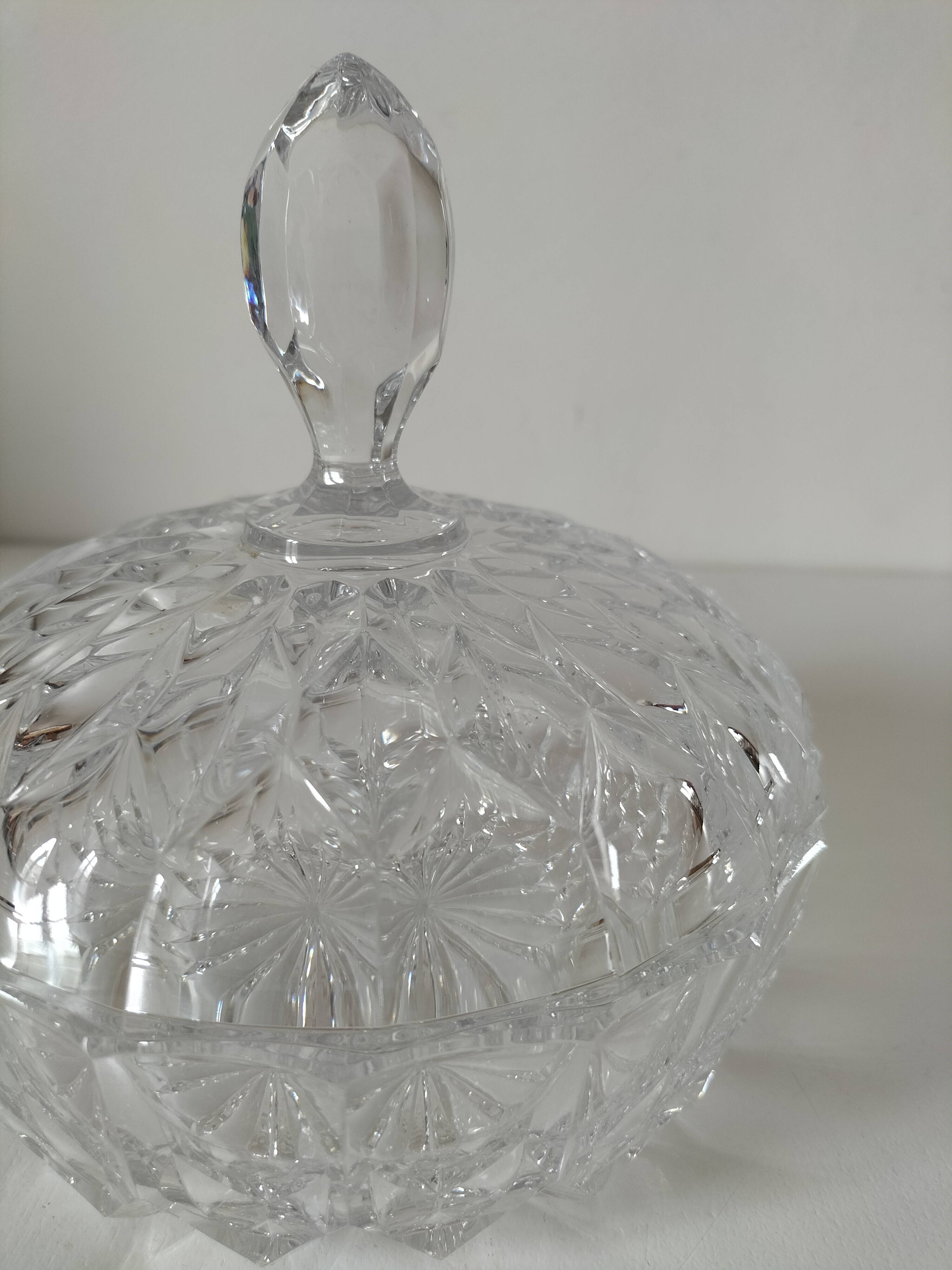 Large vintage pressed glass candy box – diamond pattern