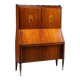 Vintage drop-leaf secretary desk in exotic wood and brass, 1950s.