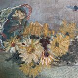 Ancient painting still life bouquet of daisies