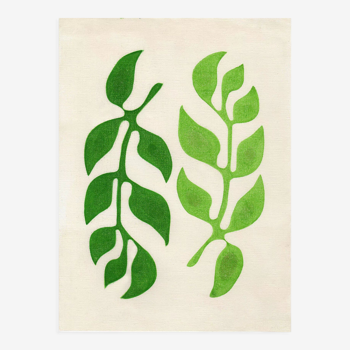 Peinture sur papier - illustration leaf - signée eawy