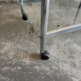 Vintage silver chrome-plated steel and glass two-tier serving trolley with wheels