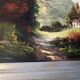 Tableau peinture à l'huile paysage signé Vernon cadre bleu gustavien et or