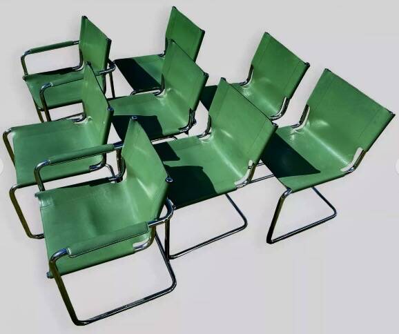 set of 6 chairs & 2 armchairs by Mart Stam for Matteo Grassi - green leather