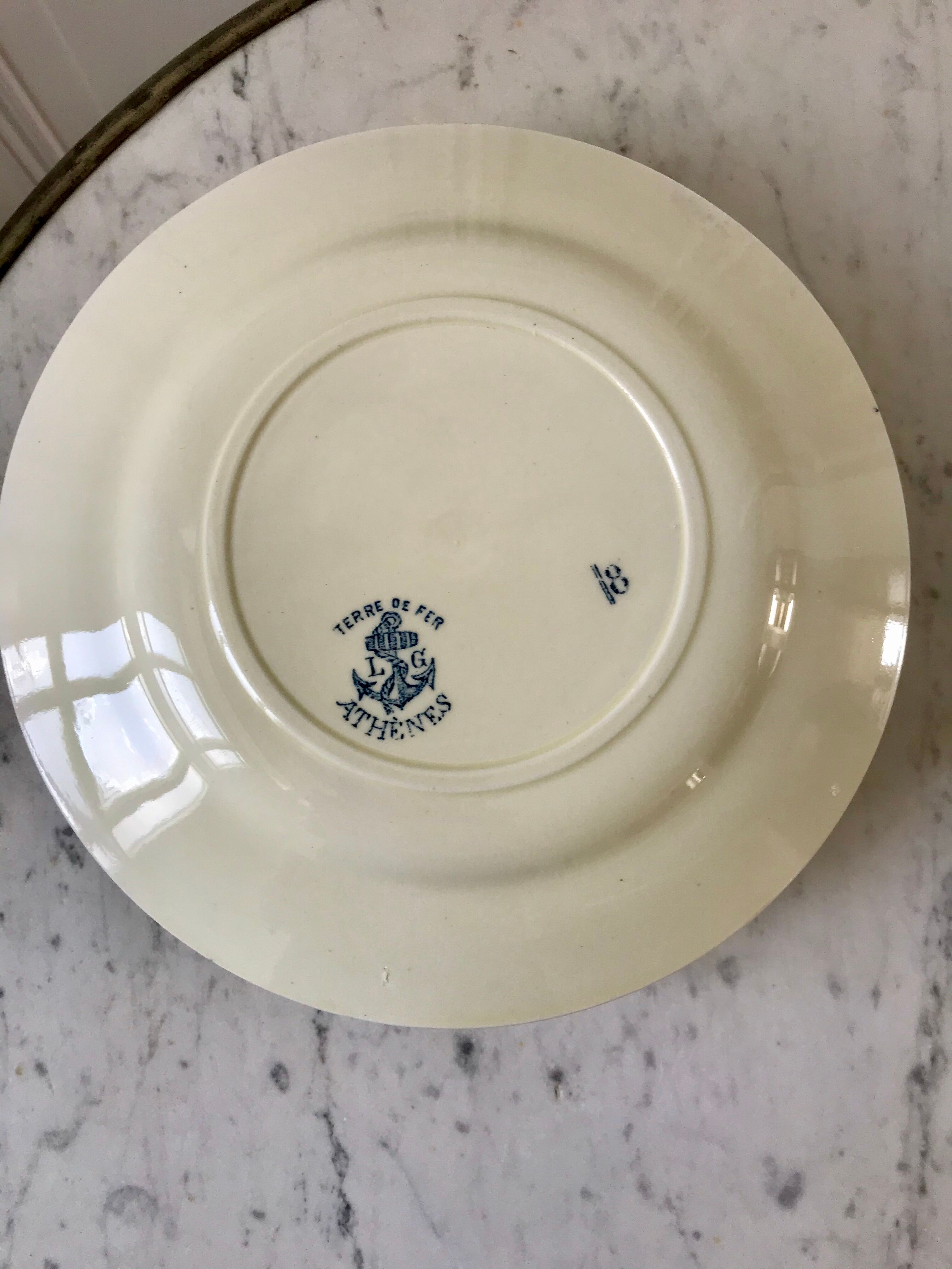 set of 6 dessert plates Terre de Fer St Amand model "Athens" XXth