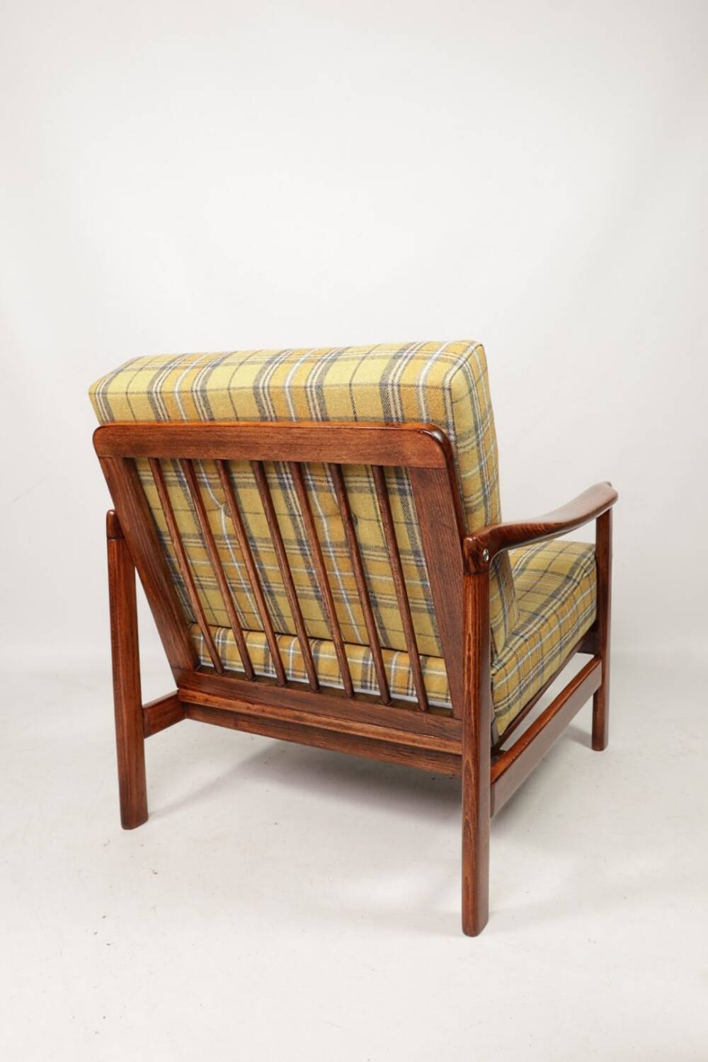 Vintage armchair tartan plaid wool design by Z. Baczyk 1965
