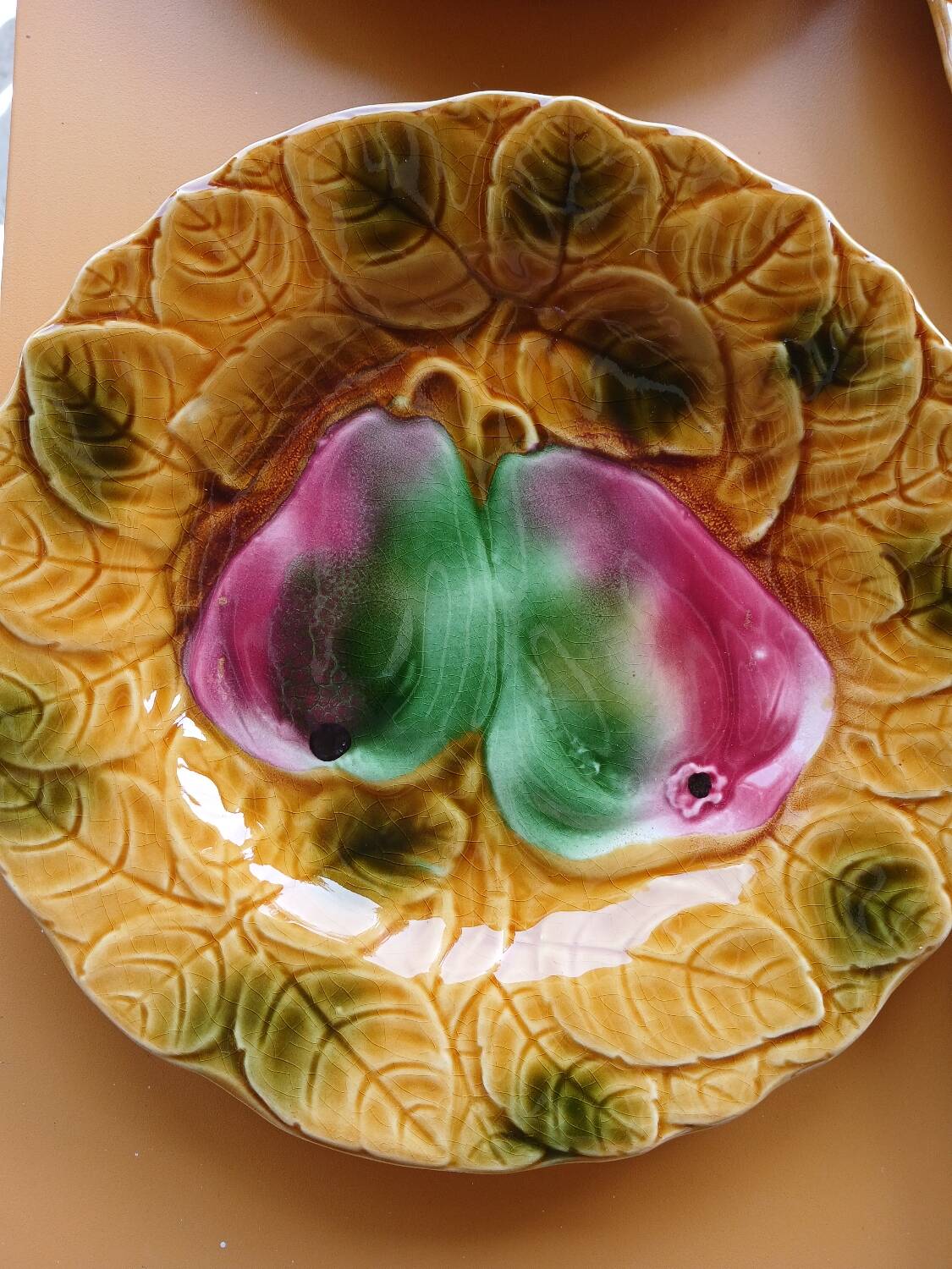Set of 6 barbotine plates Digoin Sarreguemines from the 1950s-60s.
