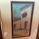 Small village painting, oil on panel, signed