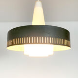 Modernist pendant lamp opal glass and grey metal Bent Karlby for Lyfa, Denmark, 1950-60