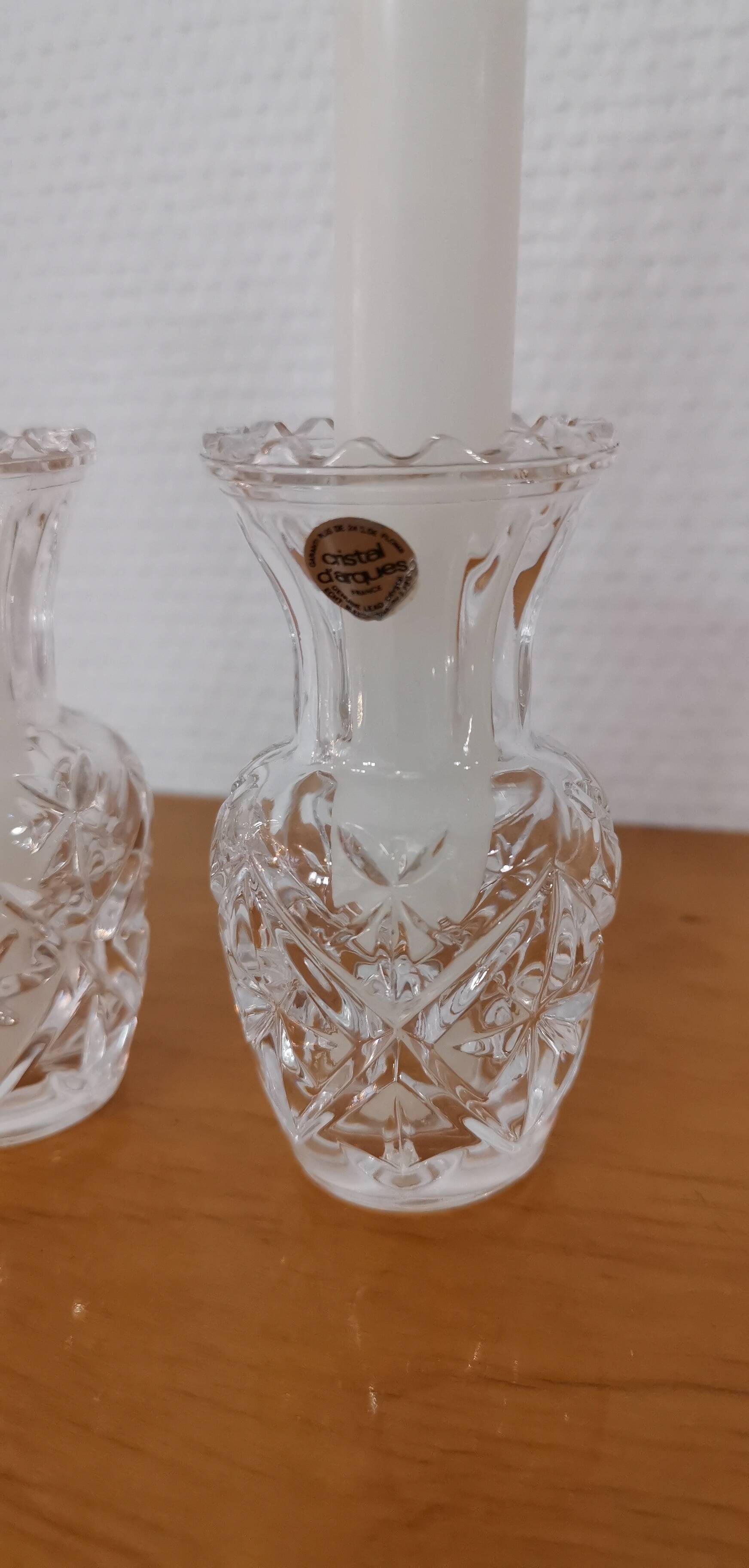 2 bougeoirs en en cristal d'Arques