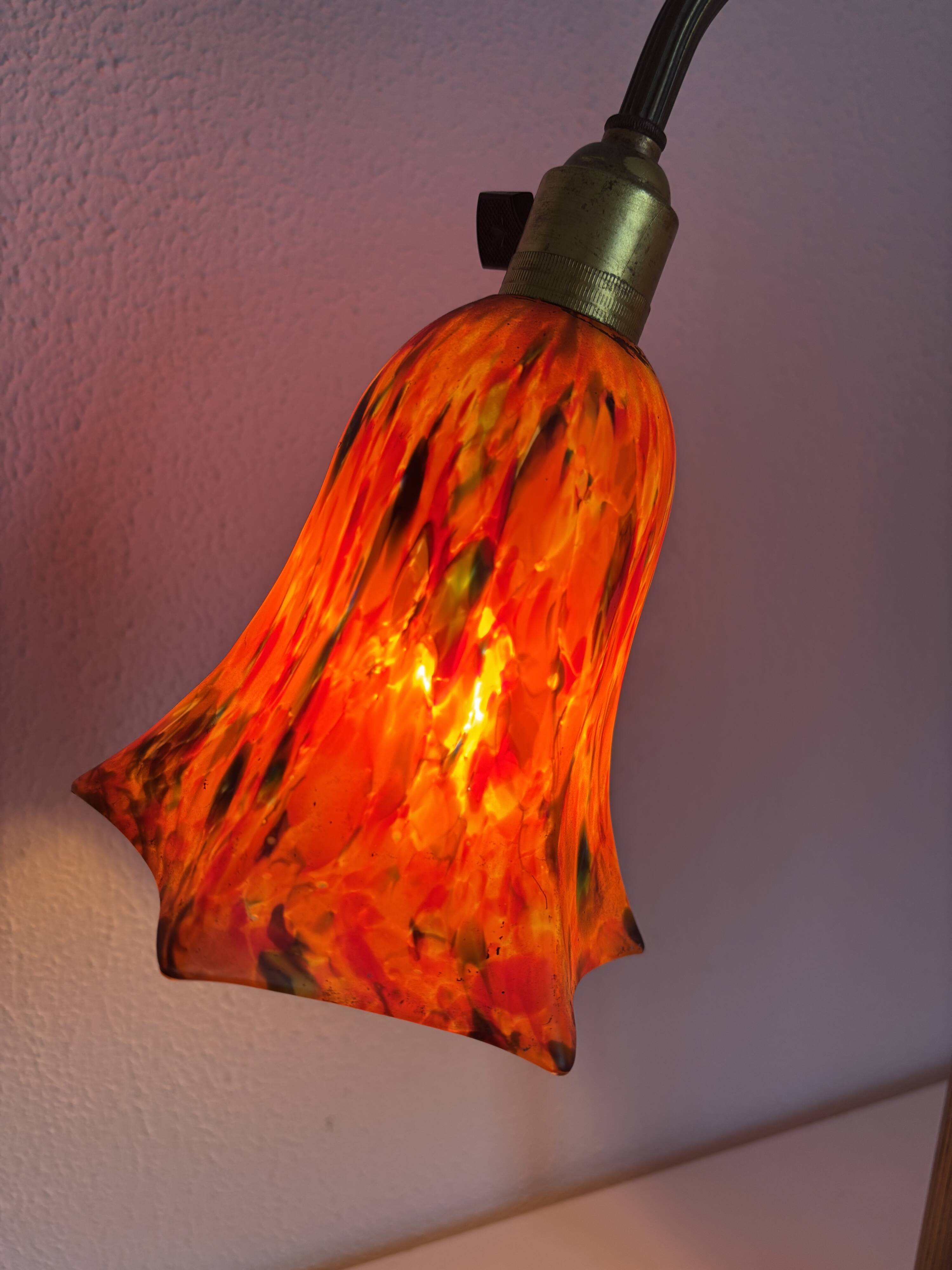Vintage 1900 Clichy glass paste lamp, brass workshop desk - 60 cm