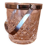 Vintage French Cut Glass Ice Bucket with Square Silver Metal Carry Handle 4503