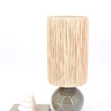 Stoneware potter's lamp, raffia lampshade, 70s ceramic