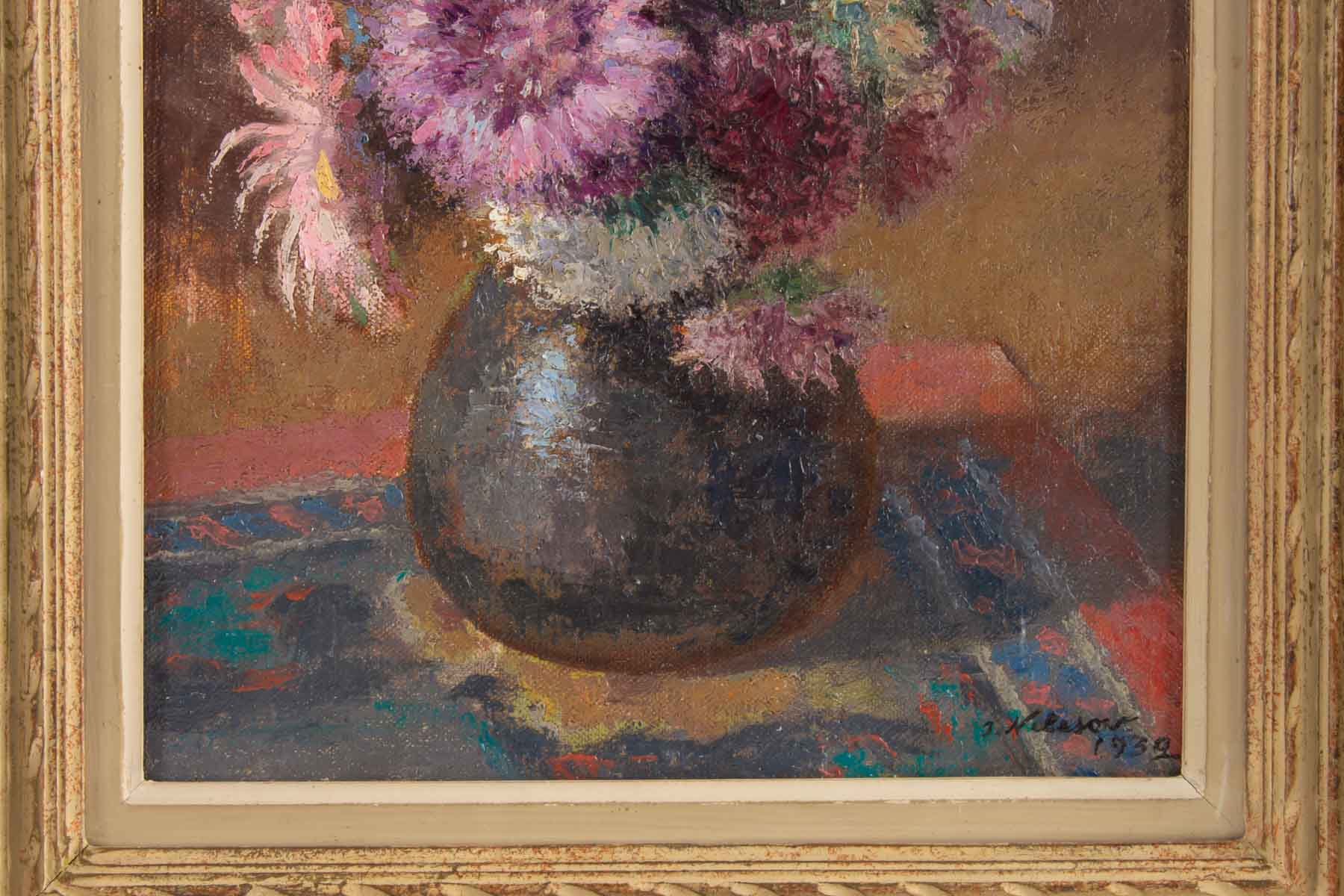 Small bouquet of flowers on entablature-signed J. Nebesov-dated 1935