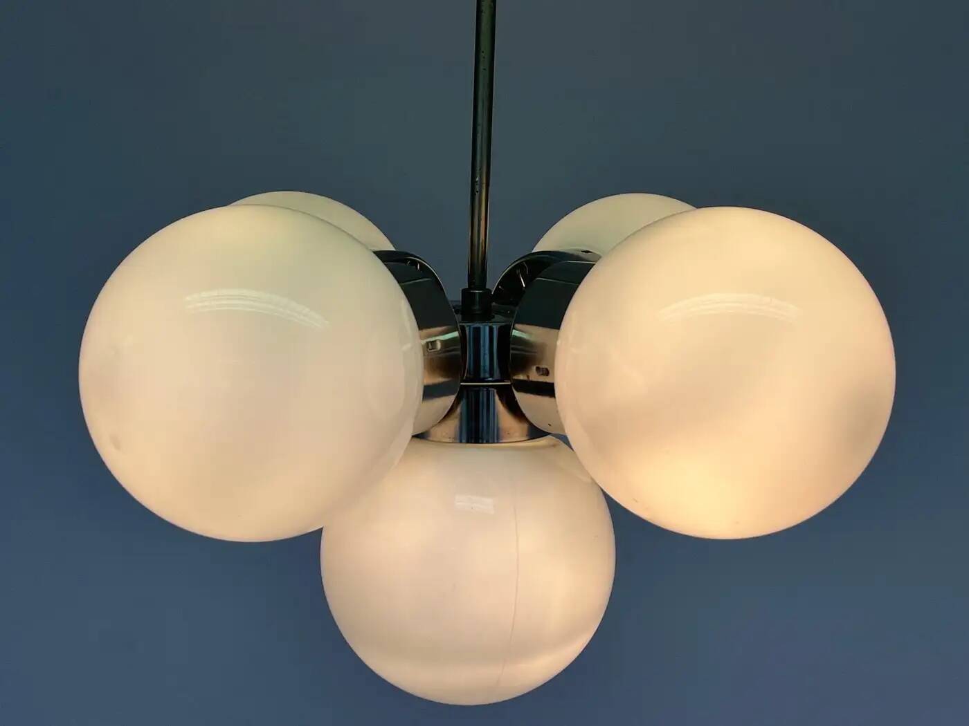 Pair of space age chrome & milk glass Sputniks - Czechoslovakia / 1970s