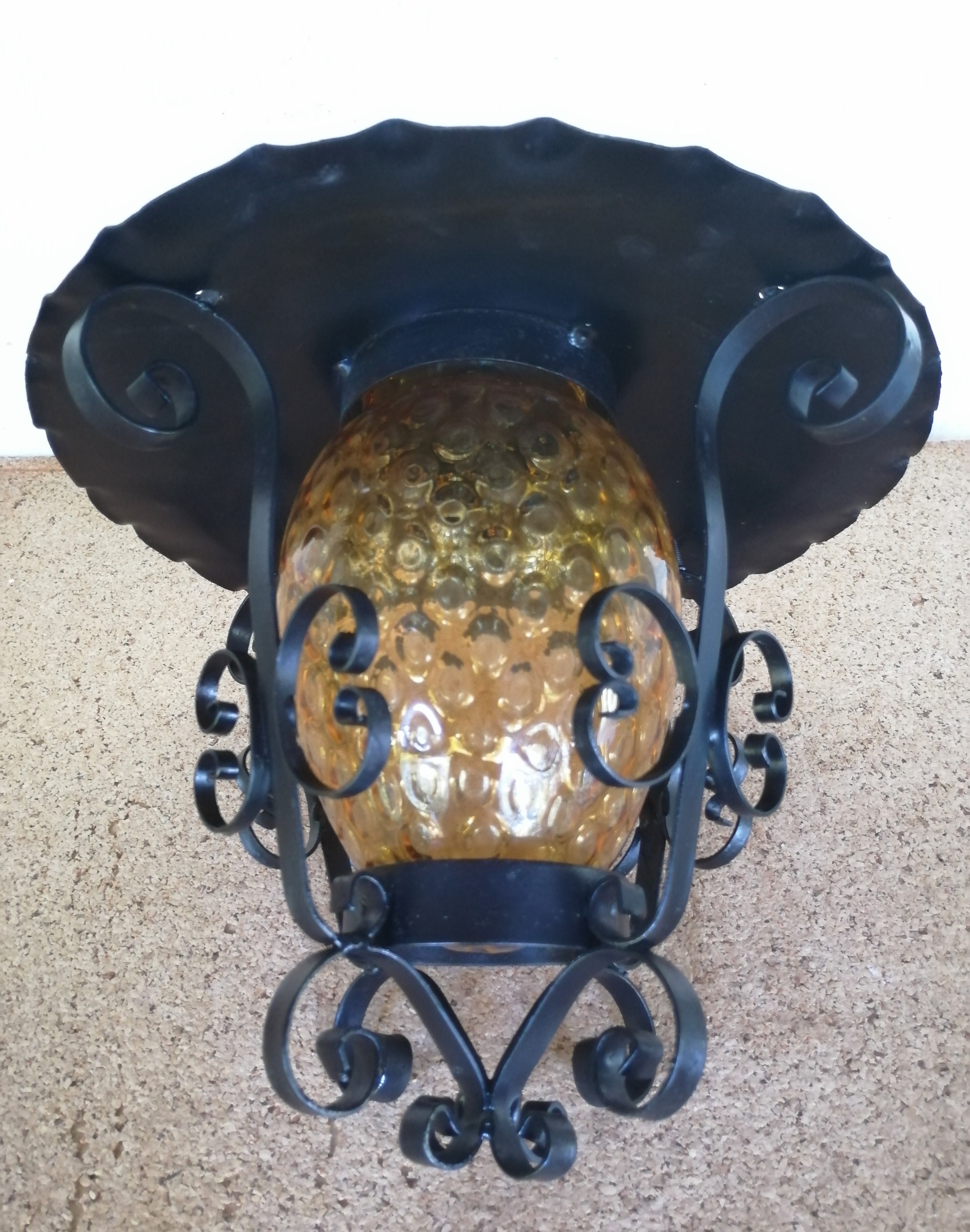 Lantern wrought iron glass yellow pineapple, vintage