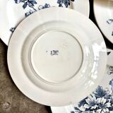 6 assiettes à dessert Lunéville en terre de fer bleue, service "Azaléa"