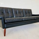 Vintage Danish retro Svend Skipper 3 person sofa in black leather 1960s
