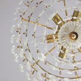 Lustre en laiton et cristal du milieu du siècle de Palwa