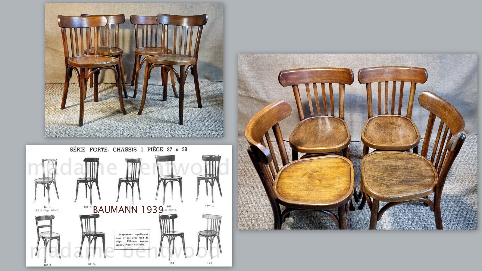 4 Baumann bistro chairs 30s curved wood