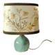 Old small green ceramic side lamp with dried flower lampshade