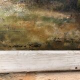 Old oil painting Savior Bernay Theric 1895 the Rhône with vintage wooden frame