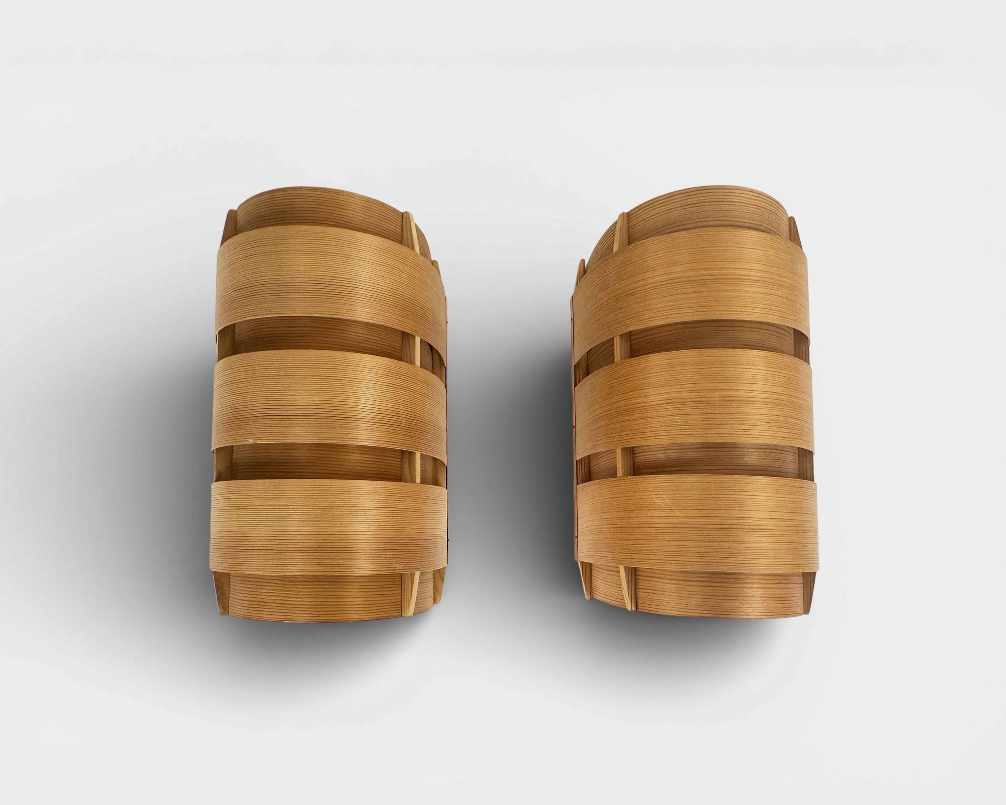 Pair of V155 wall lights in pine by Hans-Agne Jakobsson, Sweden, 1960.