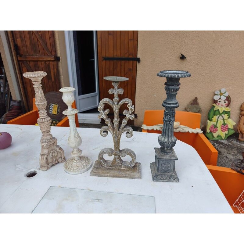 4 wooden candle holders