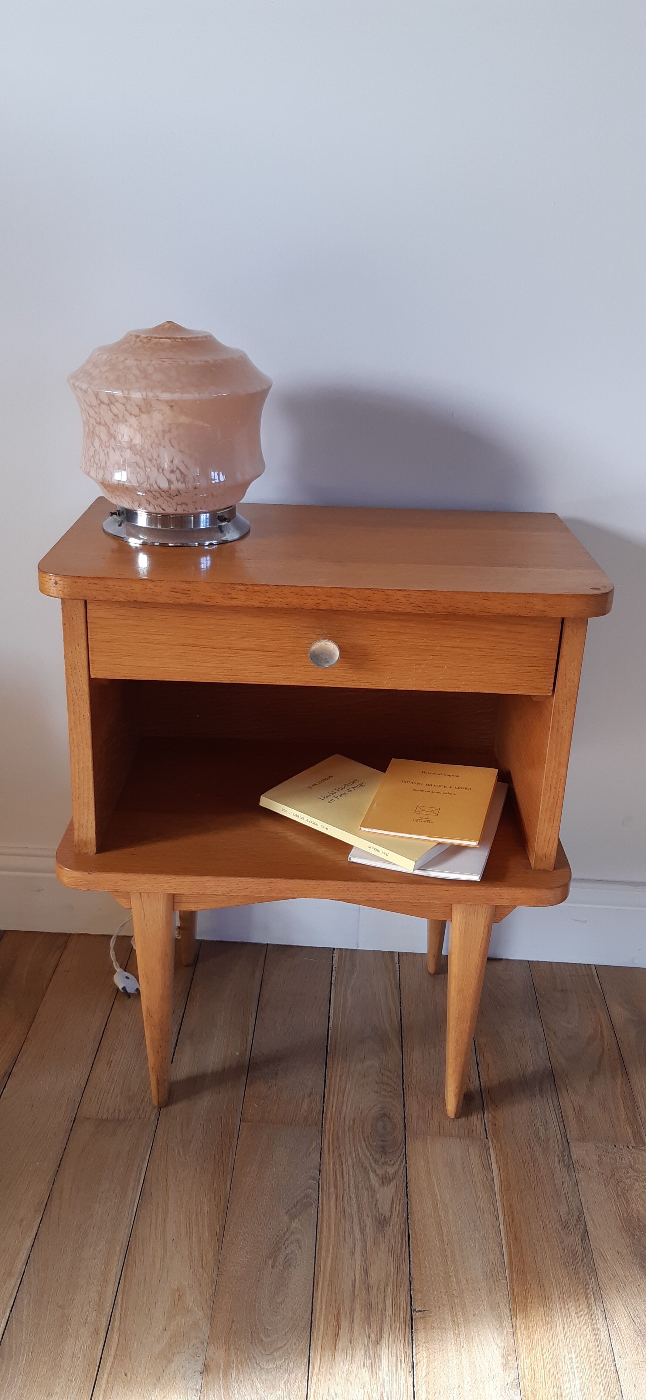 Scandinavian bedside oak compass feet 50-60s