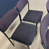 Set of 4 Gijs Van Der Sluis chairs aubergine fabric black steel legs 70s Netherlands