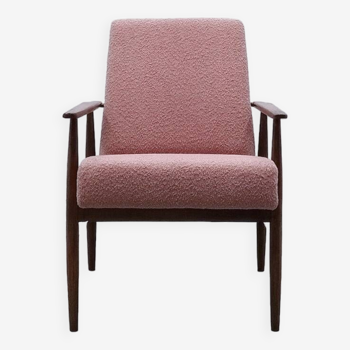 1960 Henryk Lis Mid Century Armchair in Dusty Pink Boucle